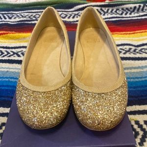 Stuart Weitzman Flora Bright Gold Glitter Ballet flats Size 7M